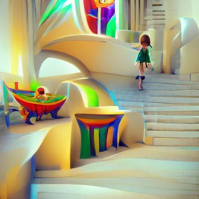 Art Deco Child Drawing in Da Vinci Style