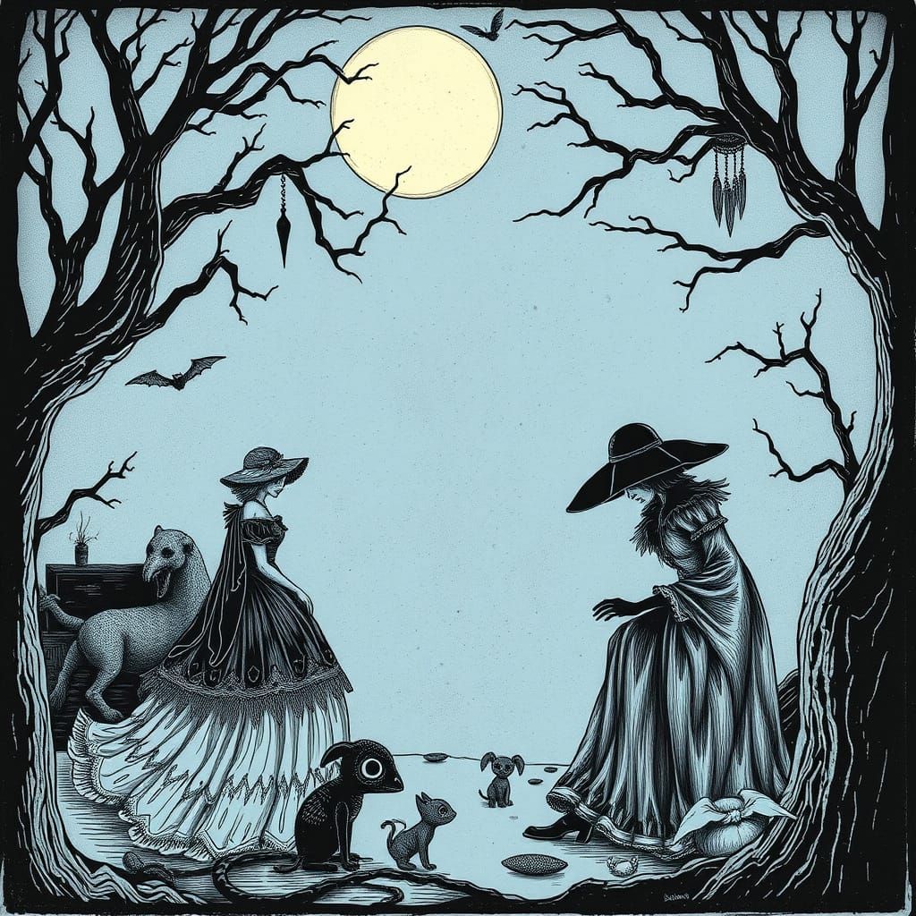 Macabre Victorian Flash Tattoo Sheet in Pen and Ink