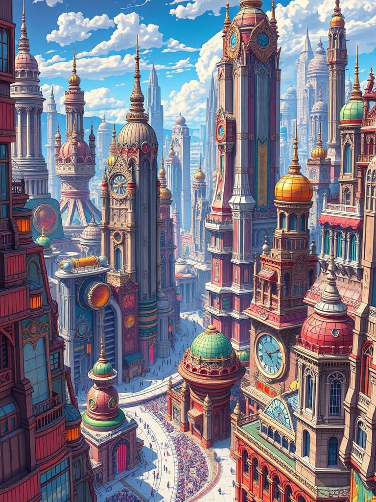 Vibrant Futuristic Metropolis in Cel-Shaded Style