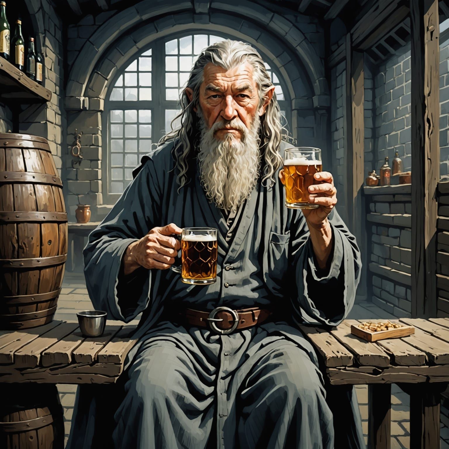 Epic Fantasy Beer Scene in Cyberpunk Style