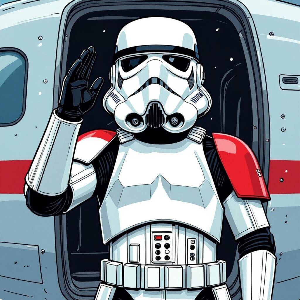 Stormtrooper Salutes Shuttle: Comic Parody Style