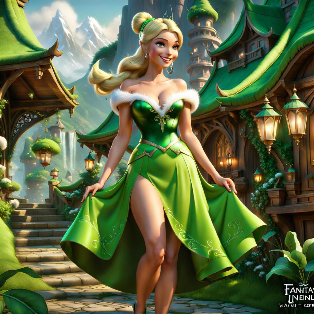 Fantasy Tinkerbell with Exaggerated Features in Digital Art