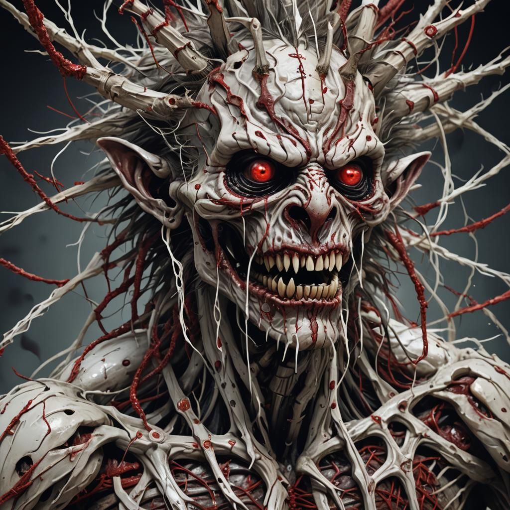 Surreal Horror Portrait: Monstrous Creature in 3D Anime Styl...