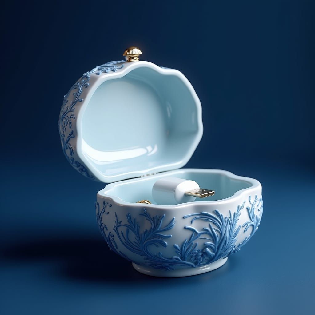 Fantasy Porcelain Jewelry Box with USB Charger, in Cyberpunk...