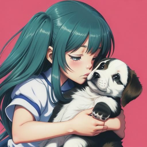 Anime Puppy Giving Kisses in Cel-Shaded Style
