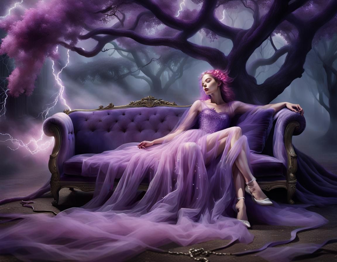 Lavender Woman in Prison with Lightning, Sfumato