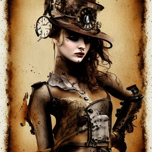 Steampunk Woman in Post-Apocalyptic Ink Painting