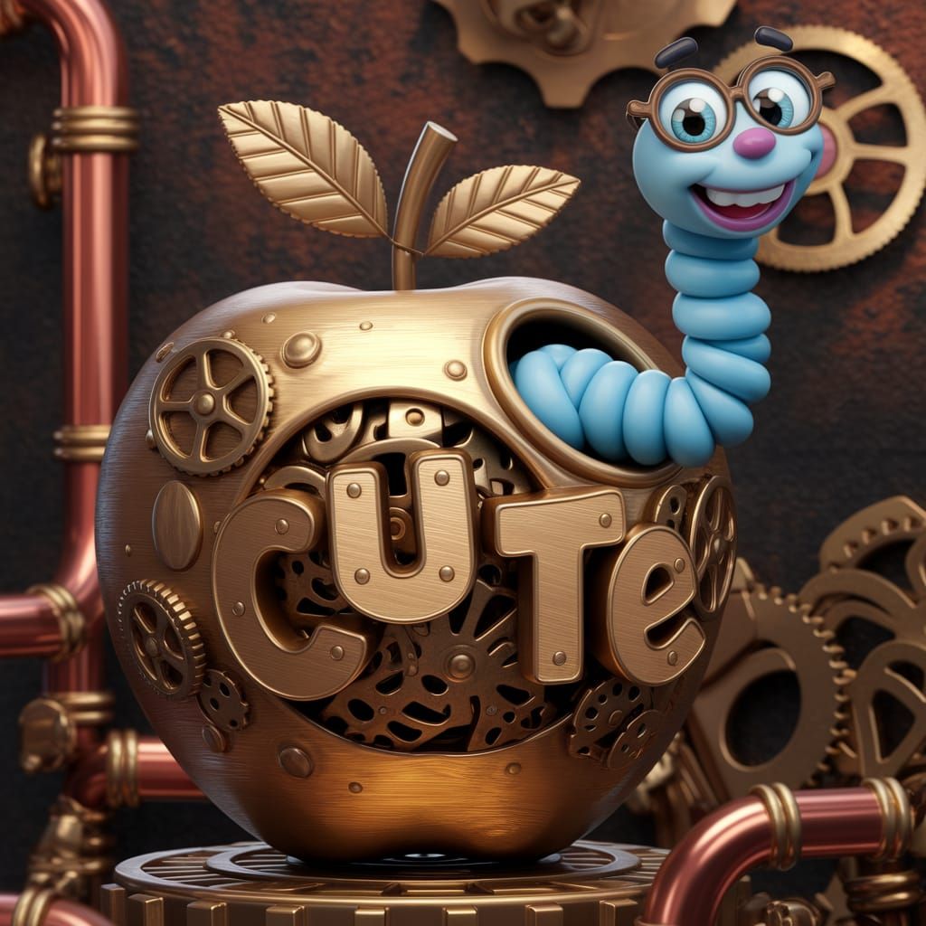 A 3D apple crafted from antique brushed brass, encrusted wit...