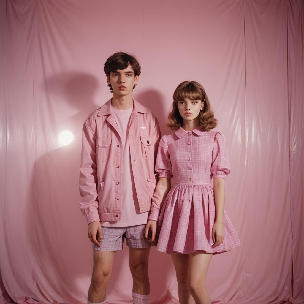 Cinematic Film Still of Girl and Cross-Dressed Boy