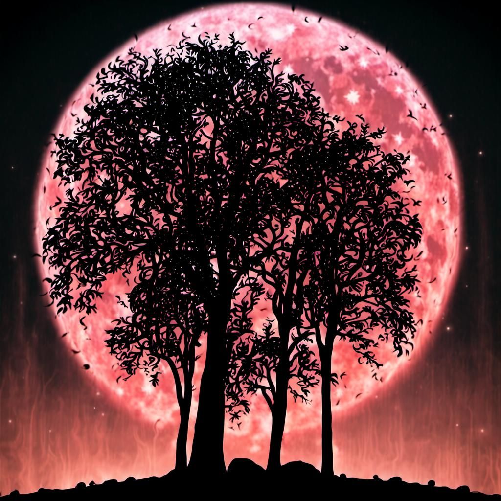 Realistic Moon with Silhouetted Trees in 4K