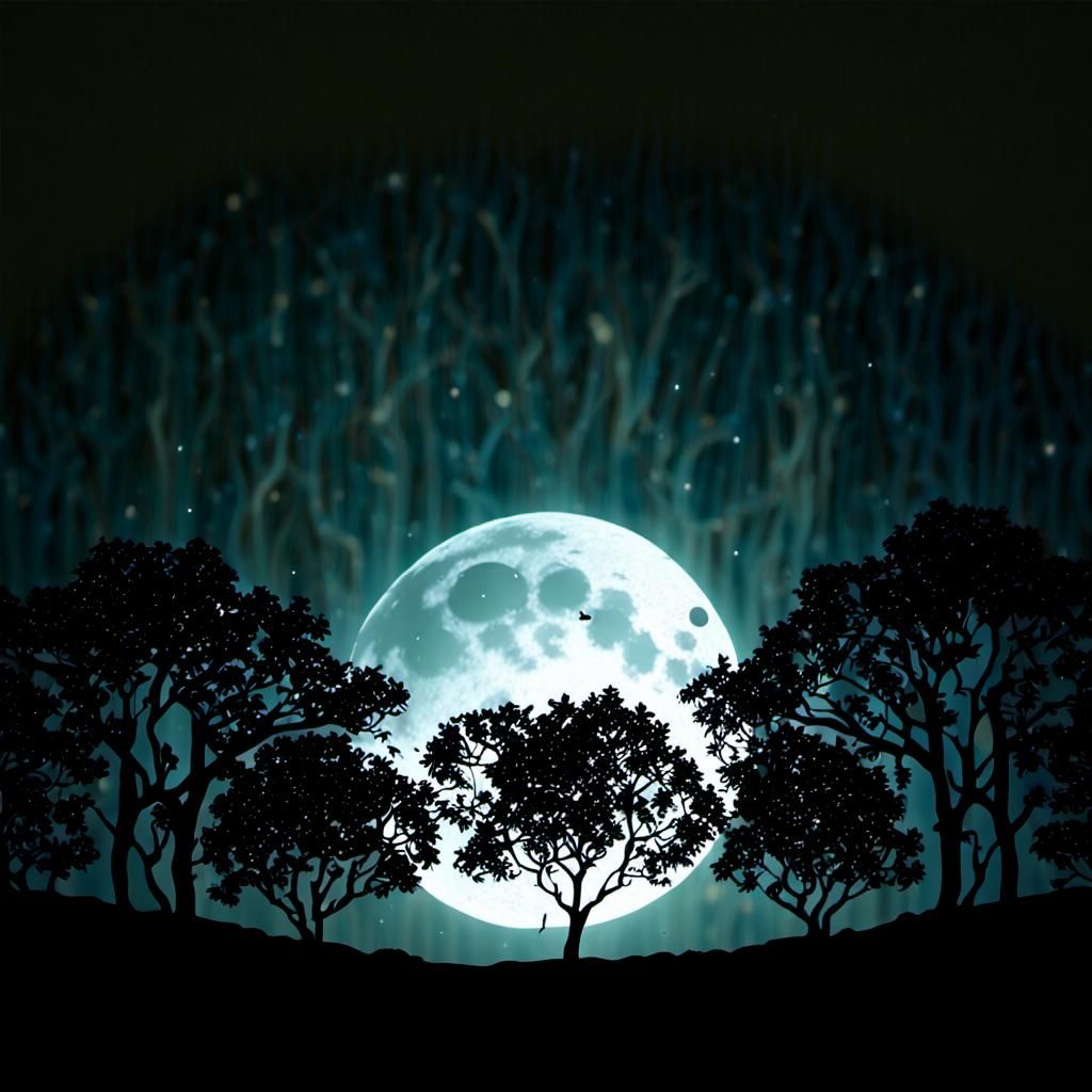 Realistic Moon with Silhouetted Trees in 4K