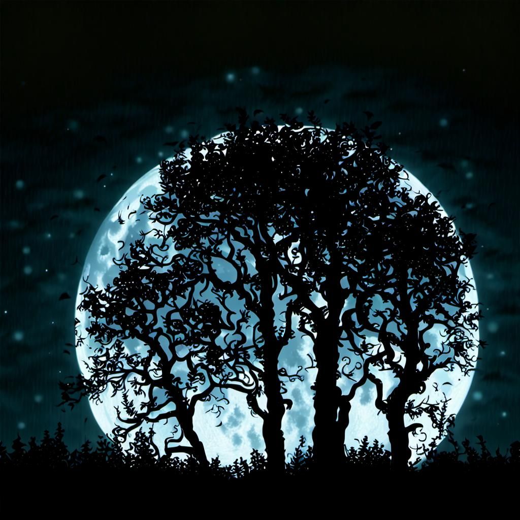 Realistic Moon with Tree Silhouette in 4K