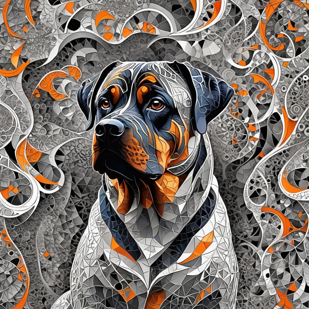 Fractal Rottweiler with Zentangle Patterns in Optical Art