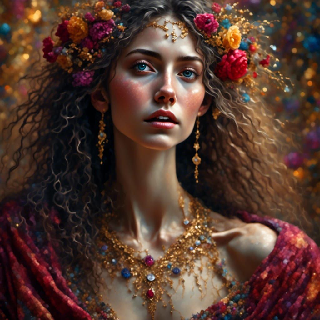 Woman's Portrait with Ruby and Diamond Necklace