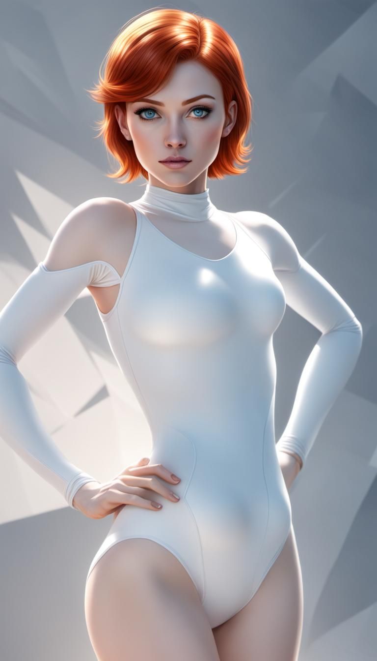 Redhead Woman in Leotard: Digital Animation Illustration