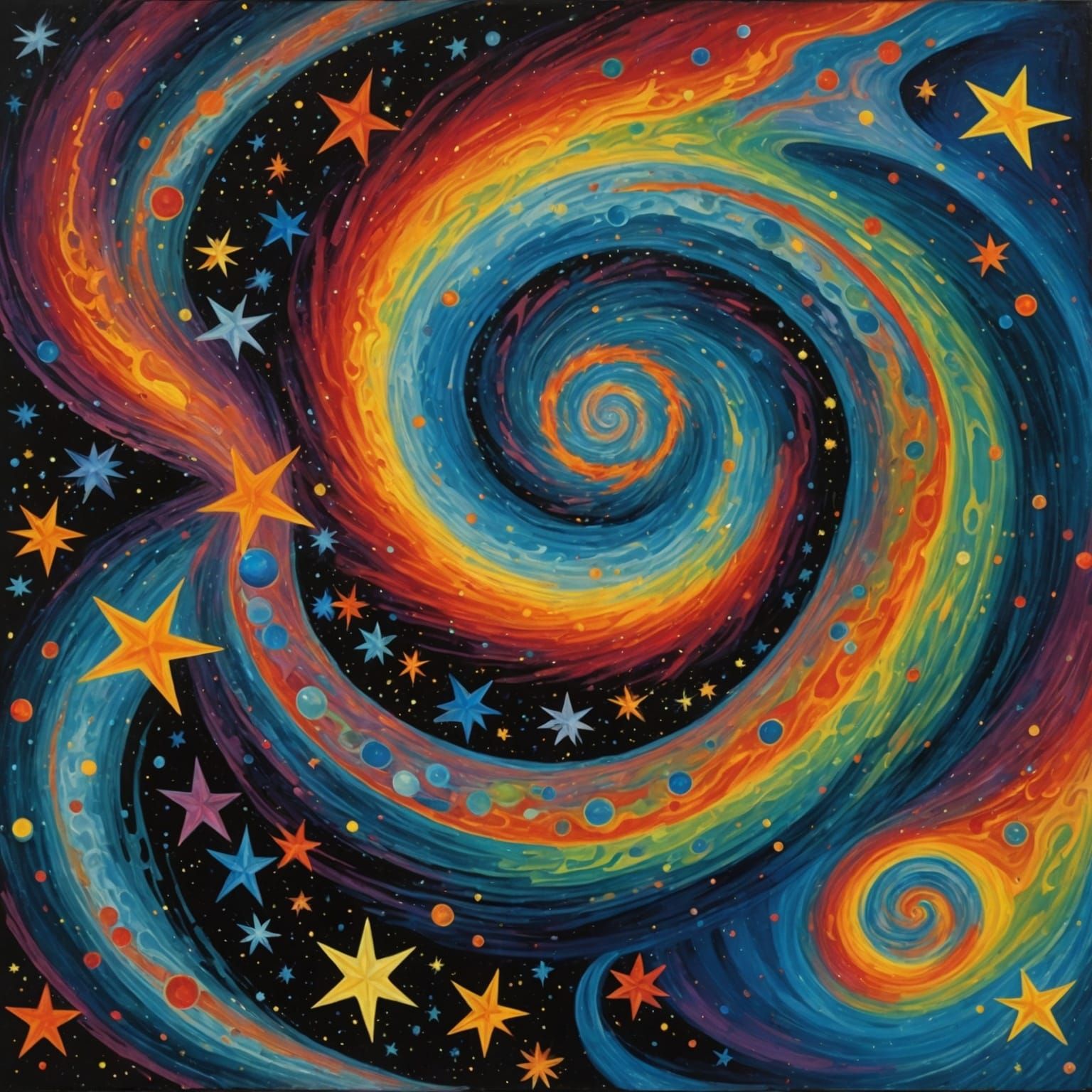 Impasto Painting of Protostar Formation with Swirling Stars