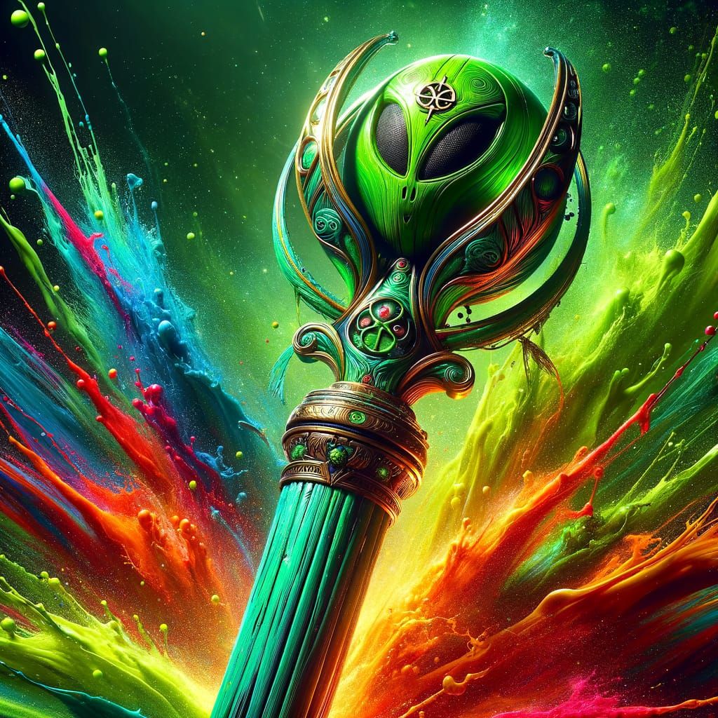 Vibrant Green Alien Staff Concept Art Splash Art