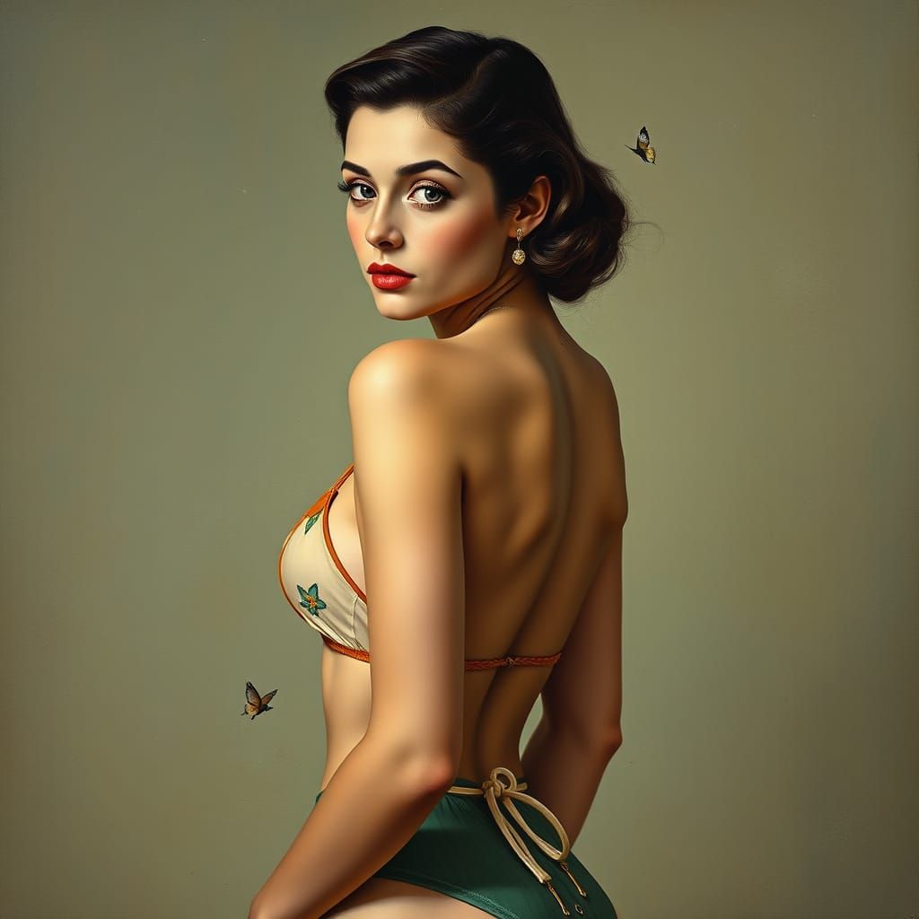 Stunning 1950s Pin-Up in Art Nouveau Style