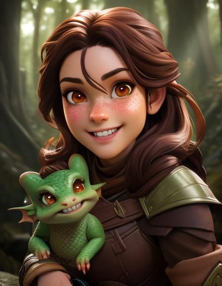 Fantasy Ranger Portrait with Baby Dragon