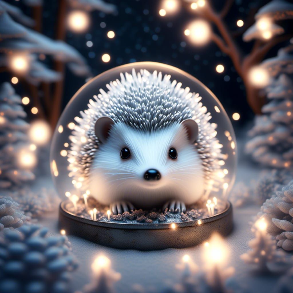 Enchanted Forest Hedgehog in Silver Snow Globe