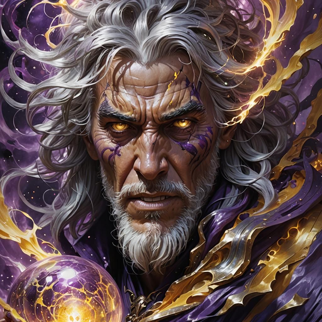 Sorceress Struggles With Magical Sphere, Fantasy Art