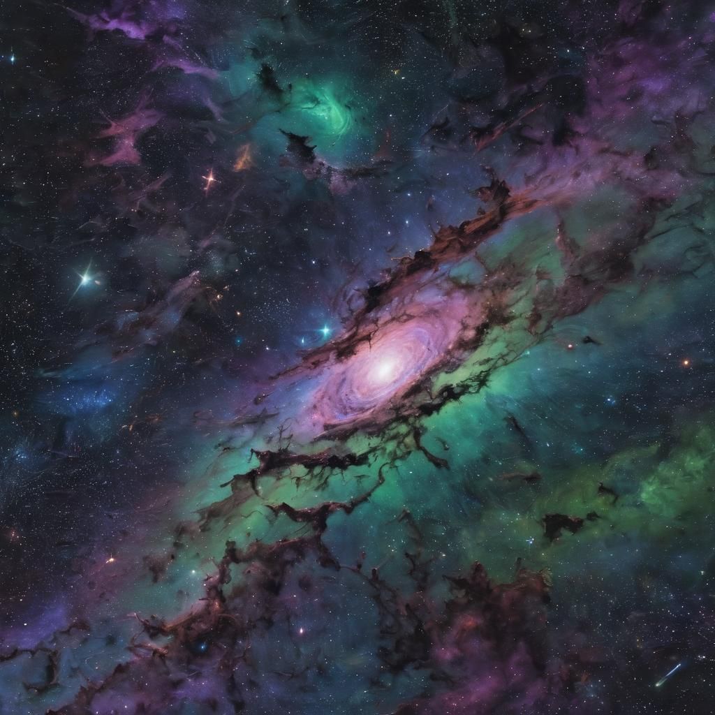 Colorful Spiral Galaxy Oil Painting in Space