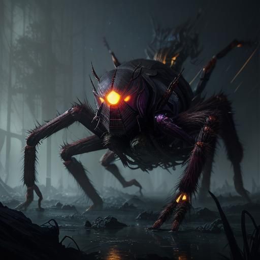 Spiders hairy glass eyed long legs a masterpiece, 8k resolution, dark fantasy concept art, by Greg Rutkowski, dynamic li...