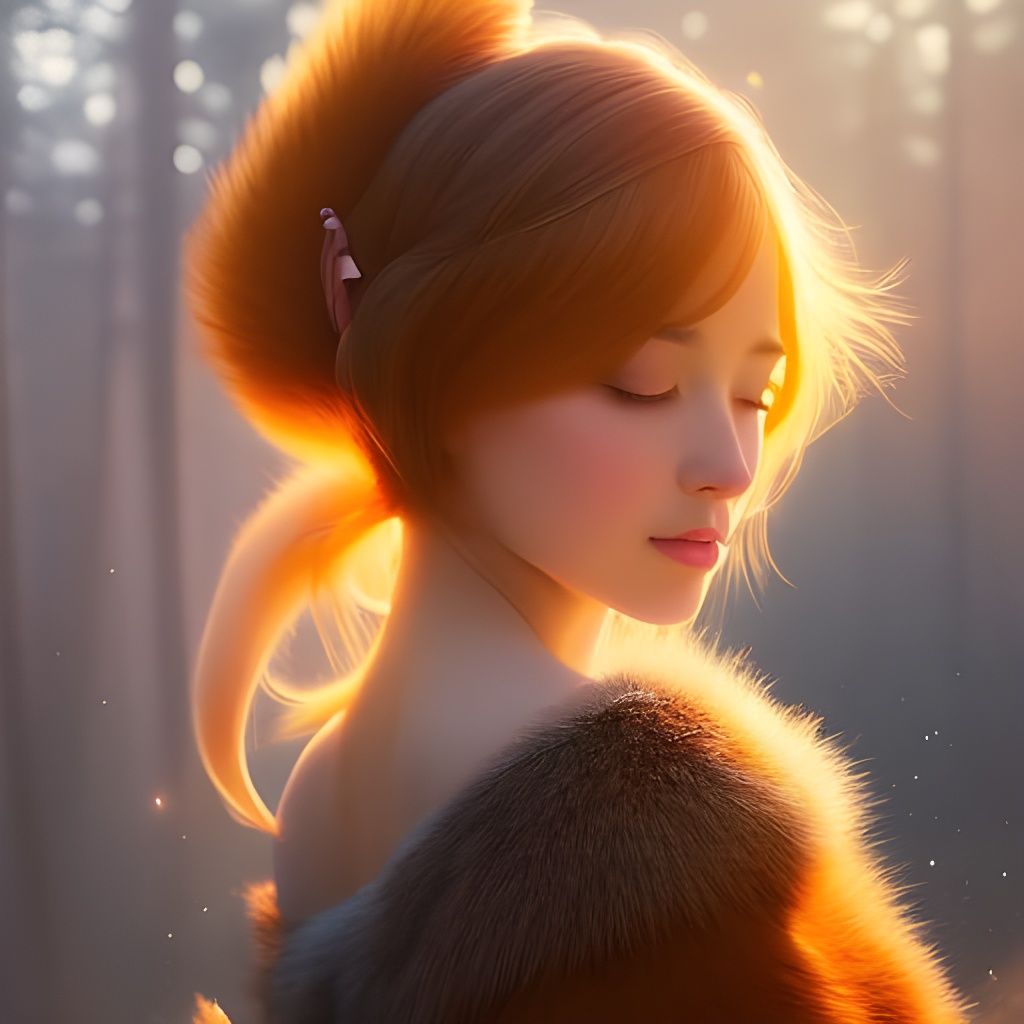 Fox Girl Portrait in Oil Painting Style