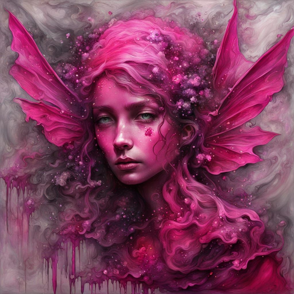 Apocalyptic Magenta Fairy in Melted Oils Style