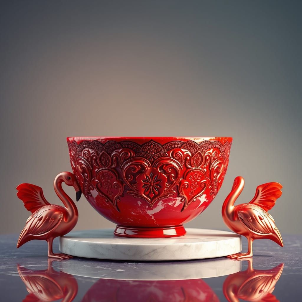 Luxurious Mid Century Modern Scene with Rose Gold Flamingos...