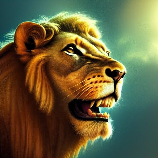 Majestic Lion Head in Gold Atmosphere