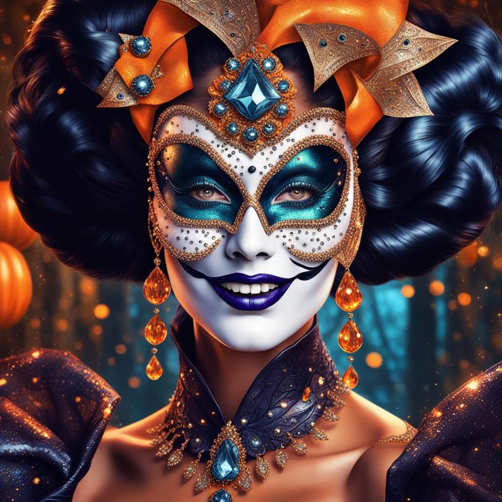 Happy Witch with Halloween Mask Laughing