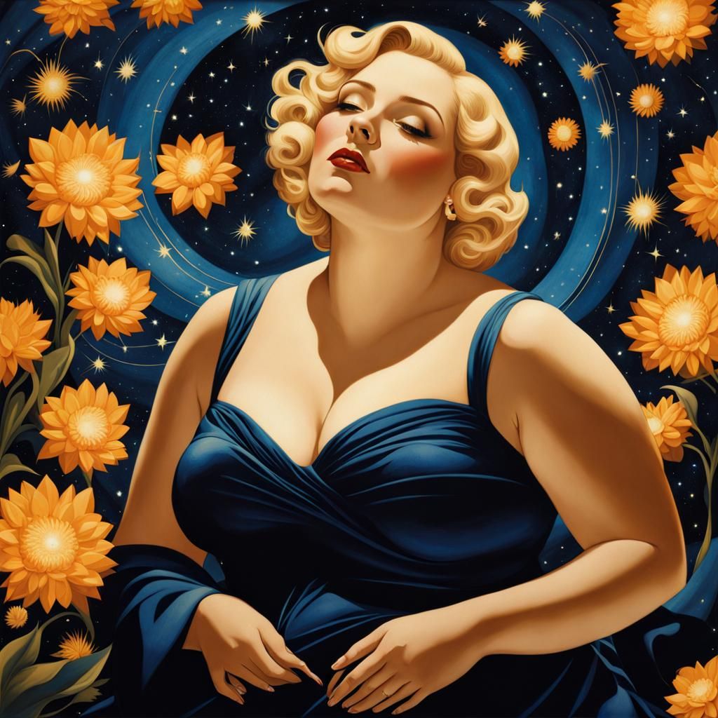 Psychedelic Deco Sky with Floral Planets