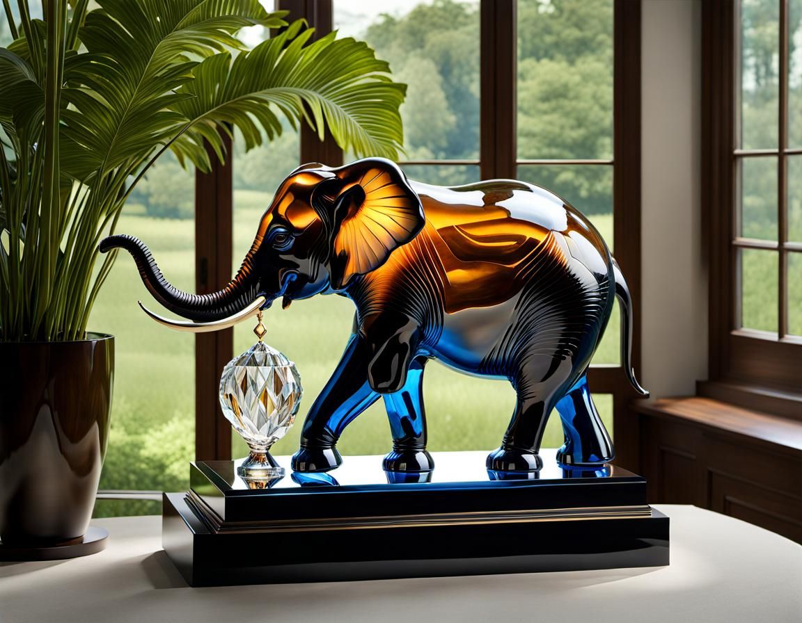 Crystal Elephant Sculpture, Intricate 3D Render