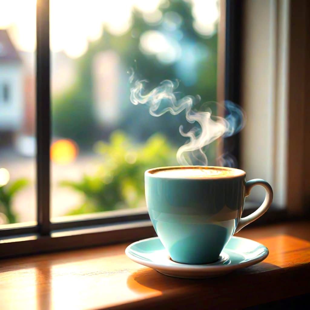 Soothing Spring Morning with Steaming Coffee in Gentle Light