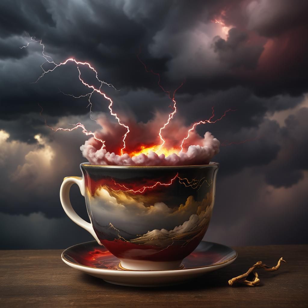 Miniature Stormy Weather in a Tea Cup: Close-Up, Macro Photo...