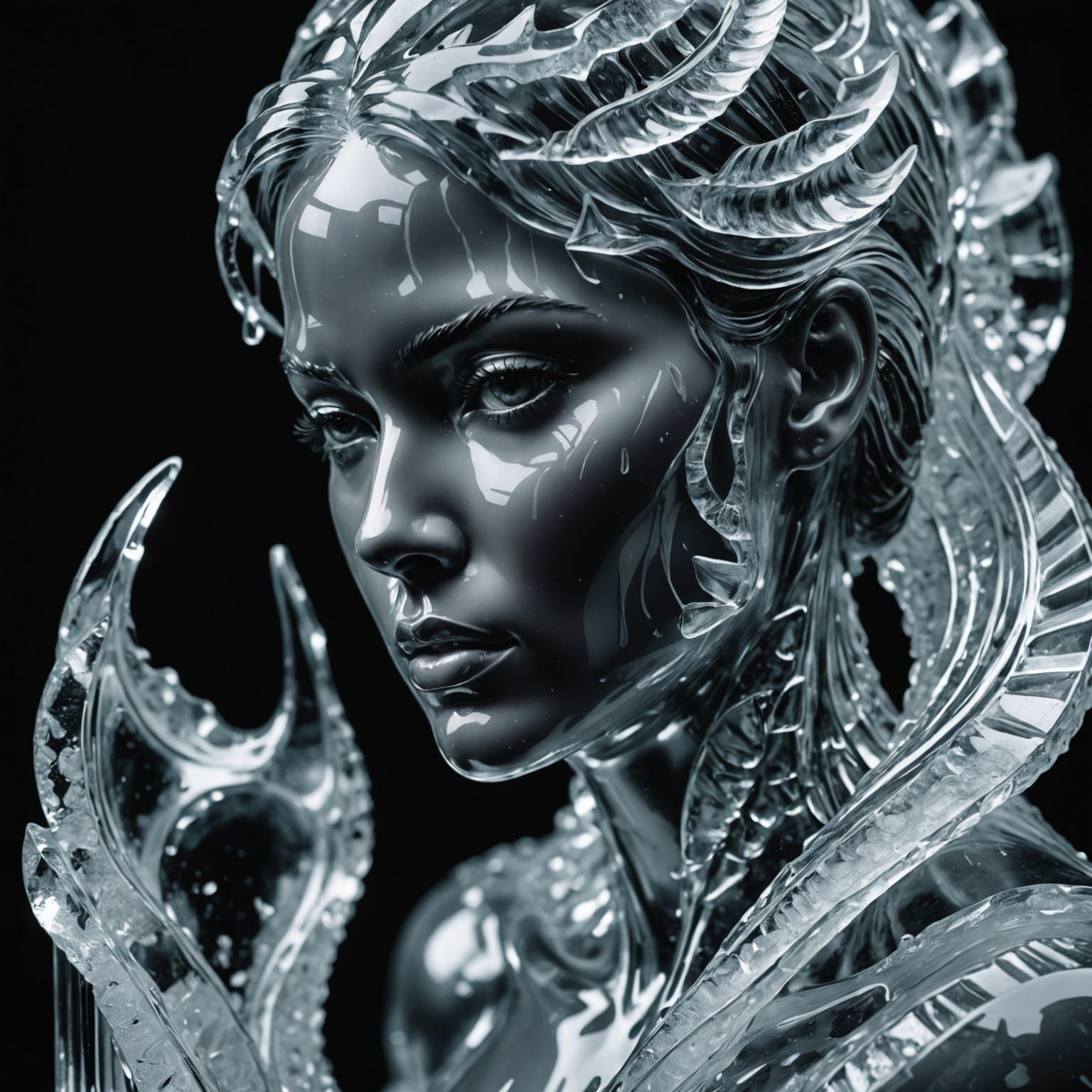 Melting Feminine Ice Sculpture in Hyperrealistic Style