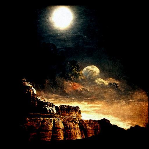 Grand Canyon at Full Moon in Luminism Style