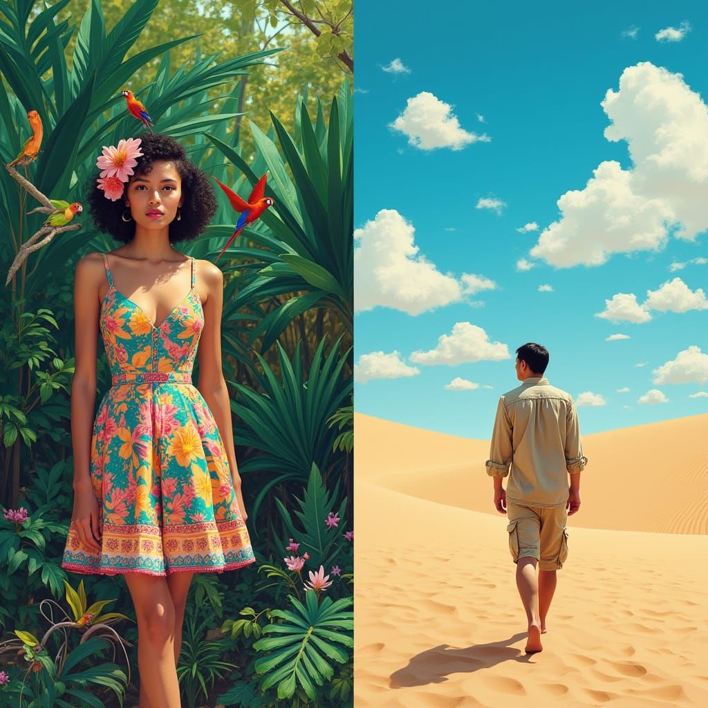 Tropical Forest Meets Desert: A Stylized Split Screen