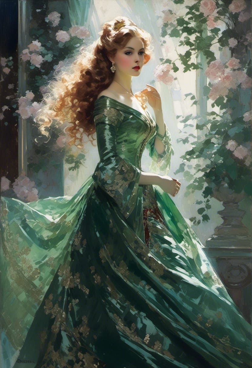 Victorian Fantasy Princess in Brocade Gown