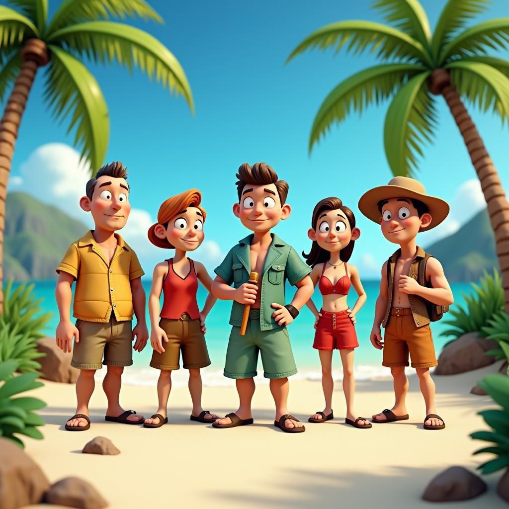 Tropical Island Adventure: A 3D Pixar-Style Scene