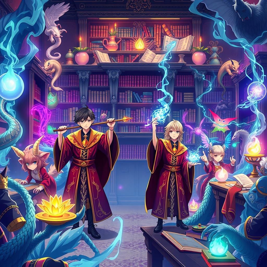 Anime Magic School Classroom with Mystical Creatures