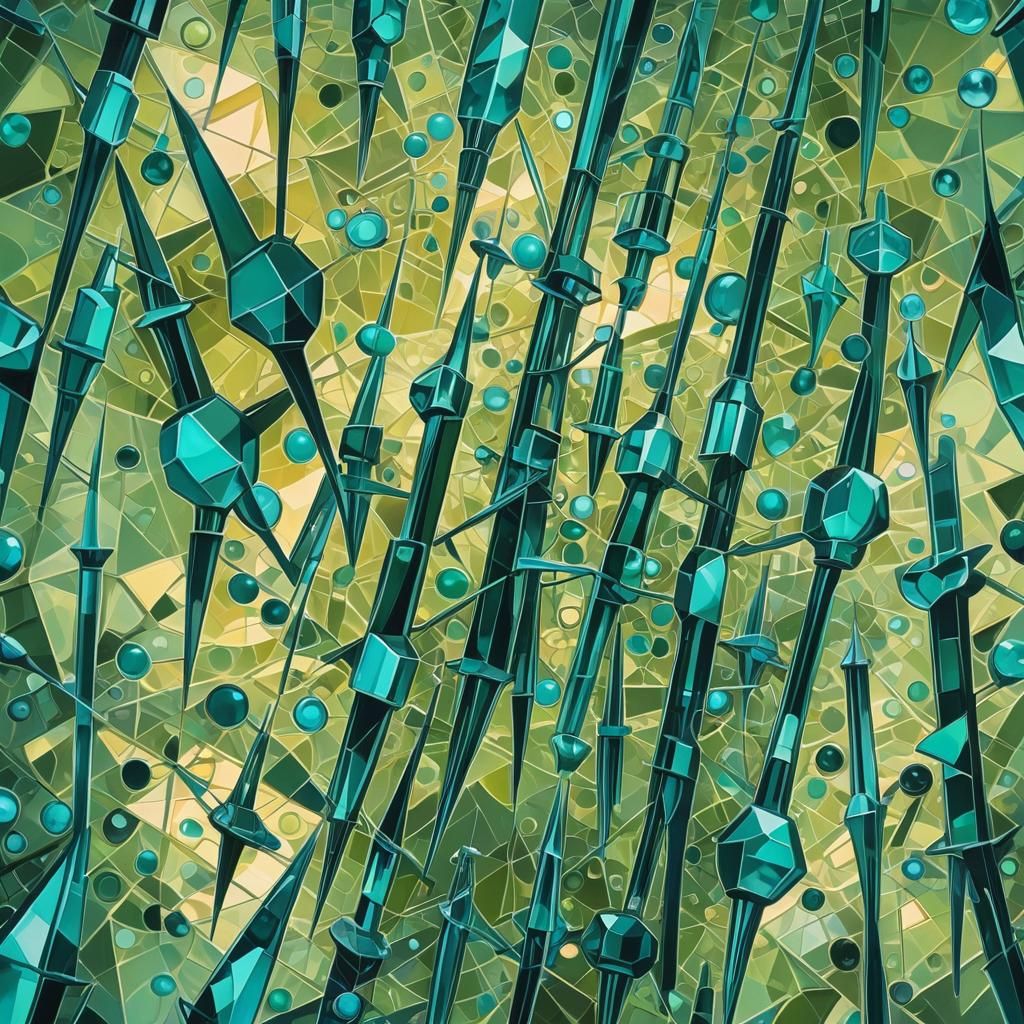 Geometric Cubist Art: Turquoise Serum Injection