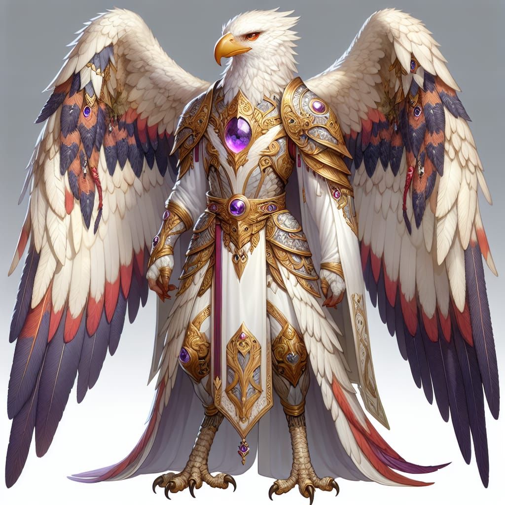 Aarakocra Warrior in Golden Armor with Eagle Features