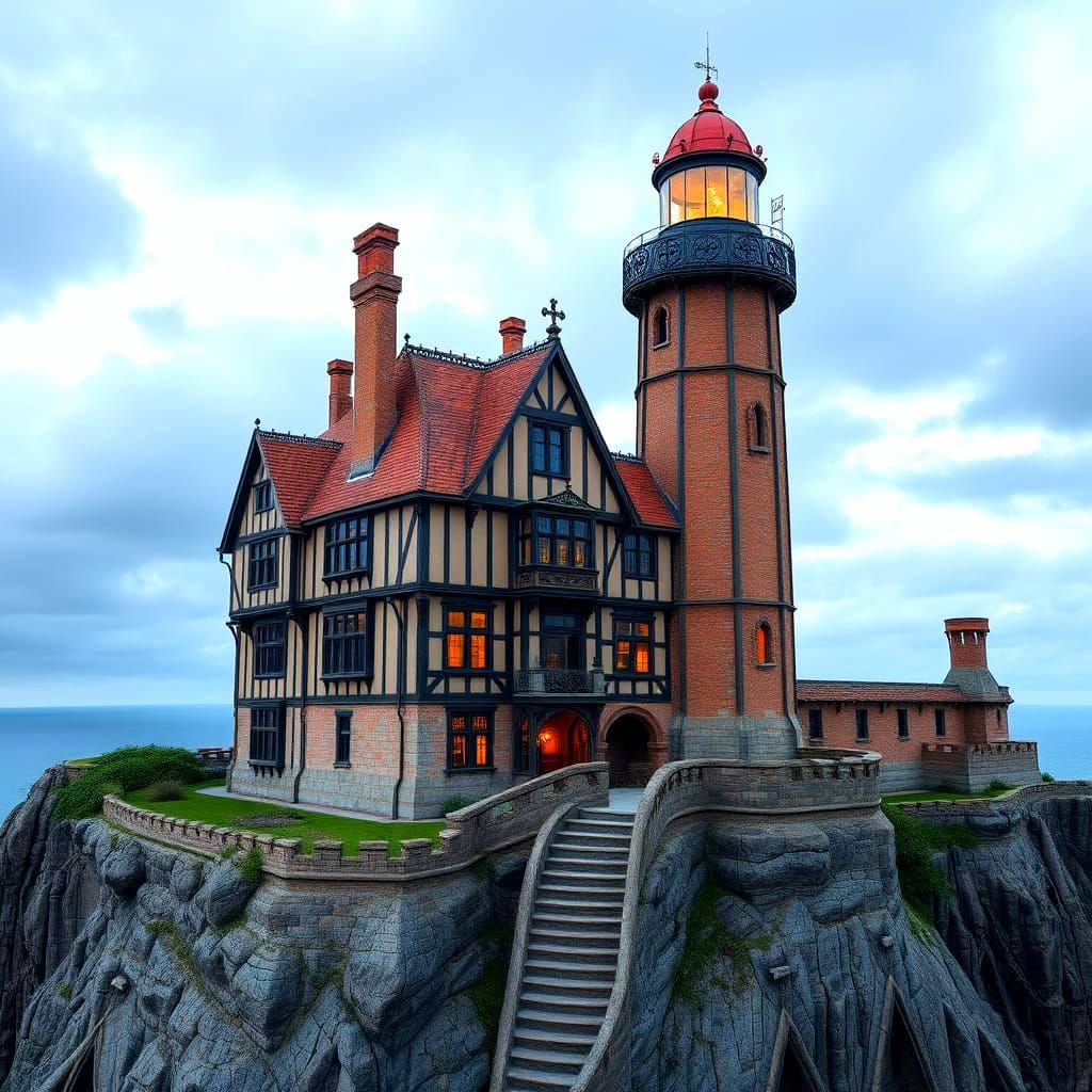 Megastructure Lighthouse on Dover Cliffs in Tudor Style