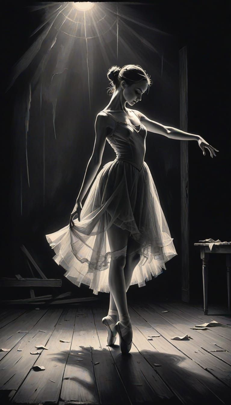 Ballerina Sketch on Moonlit Stage
