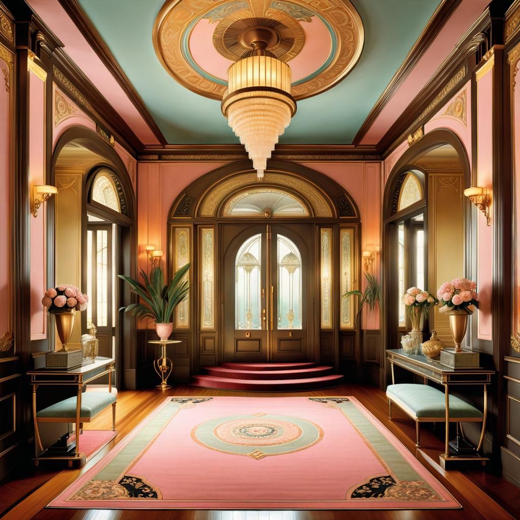 Art Deco Mansion Entry Room in Pastel Colors