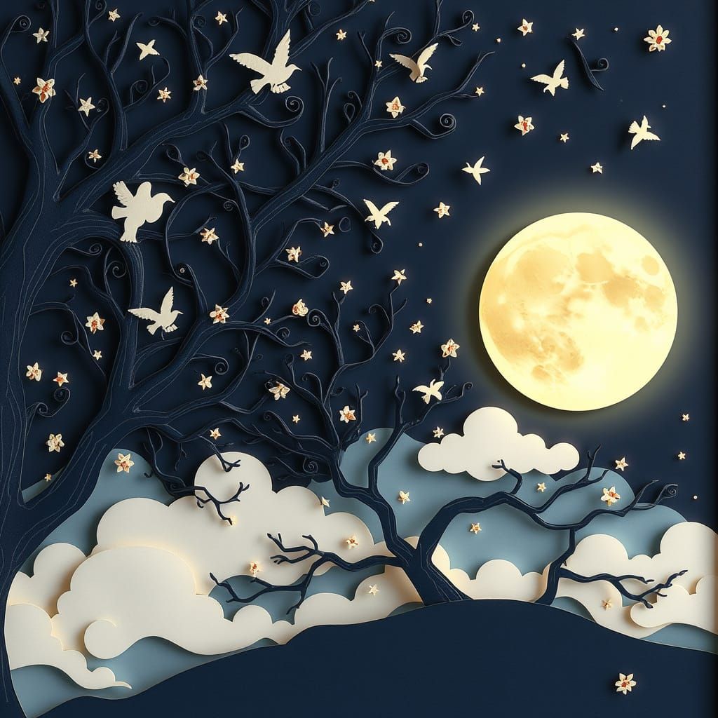 Dreamy Night in Paper Quilling Style