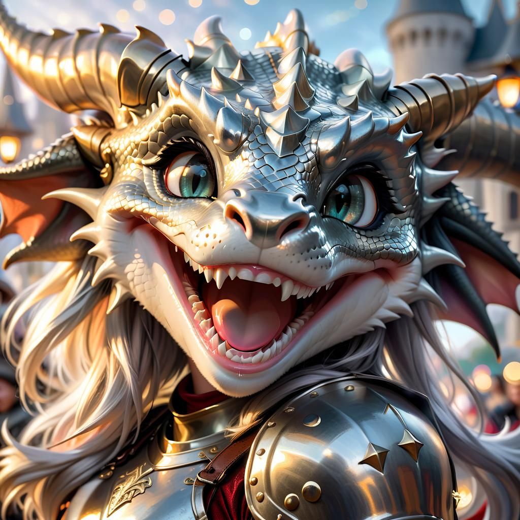 Anime Portrait: Dragon and Armored Woman in Bokeh