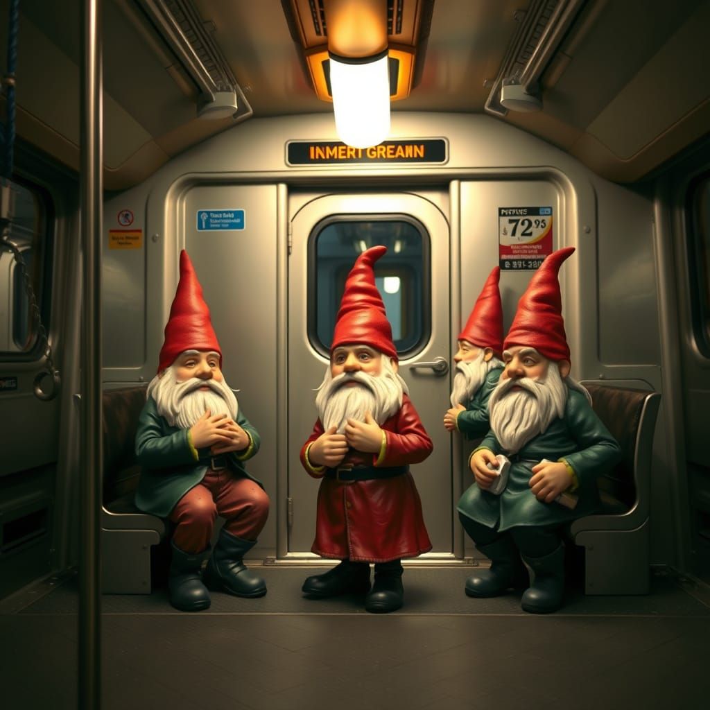Realistic Gnomes on New York Subway Train